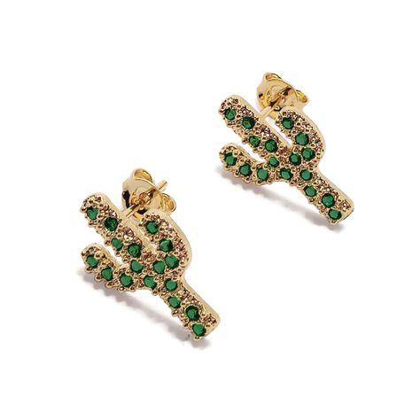 Aros Cactus Circón Verde Enchapado Oro 18K-1