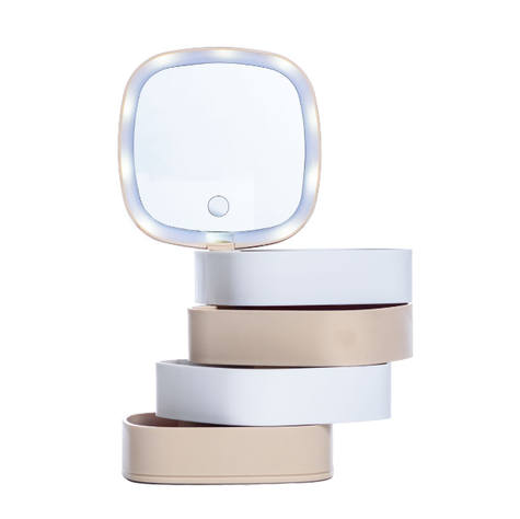 Caja De almacenamiento De Cosméticos Y Accesorios Con Espejo LED-0