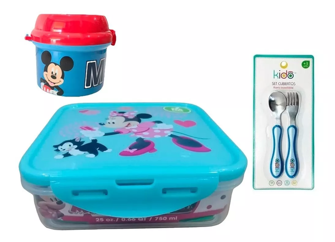 Set Plato + Bowl + Vaso + Cucharas + Porta Snack Personajes Animados-0