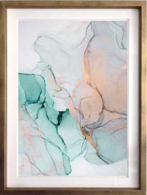 Set 3 Abstracto Turquesa 40X50 Marco Dorado-4