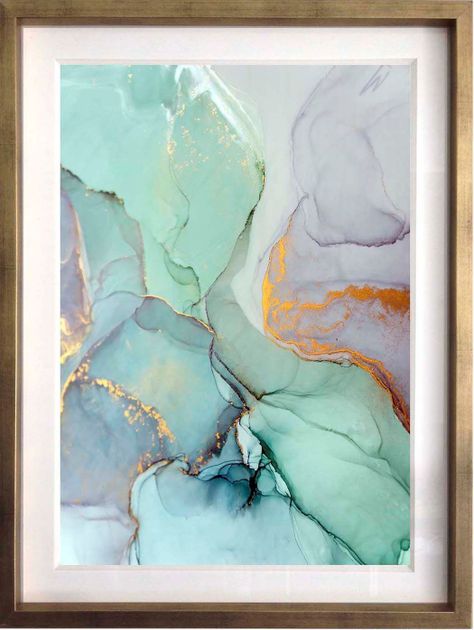 Set 3 Abstracto Turquesa 40X50 Marco Dorado-3