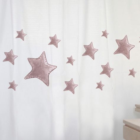 CORTINA DE BAÑO ALGODÓN ESTRELLAS ROSA-1
