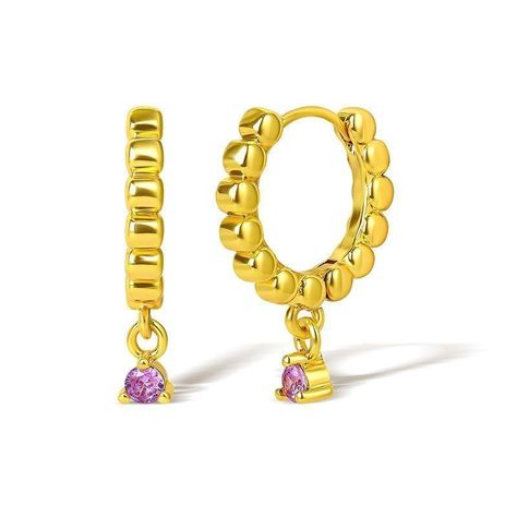 Aros Argollas Hipoalergénico Dorado Punto de Luz Lila-0