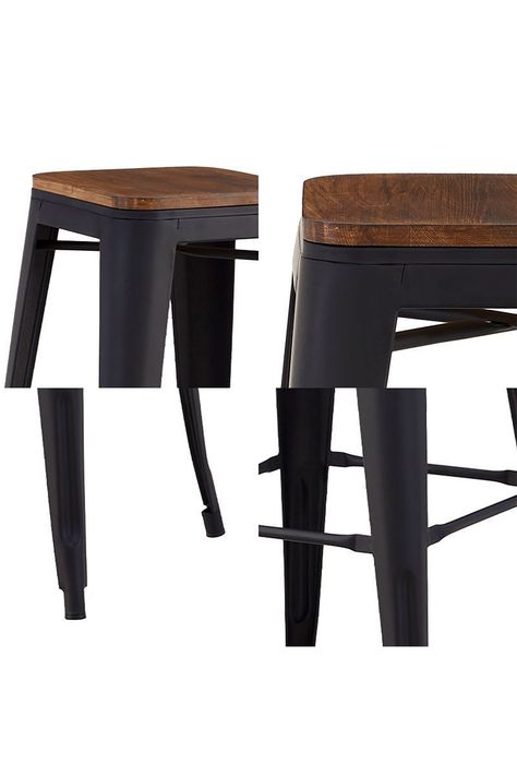 Pack 4 Pisos Metal Tolix con Asiento Madera Negro-4