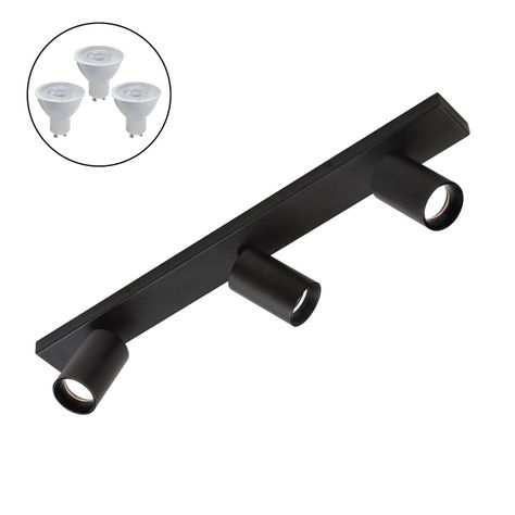 Foco Spotlight Negro 3x Con Ampolleta 5,5W GU-10 Cálida M-0