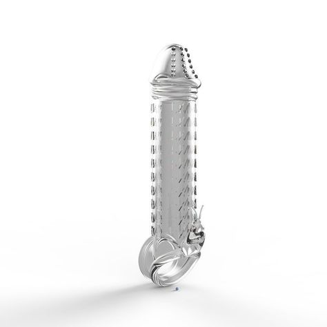 Funda Para El Pene Transparente Con Relieve Y CockRing-1