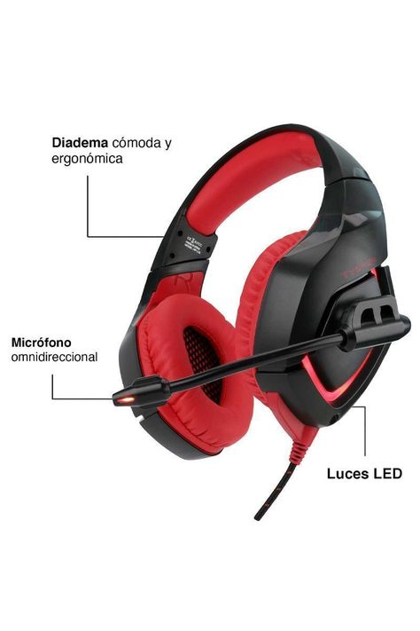 Audífonos Gamer L1B Luces Led con Micrófono Rojo-3