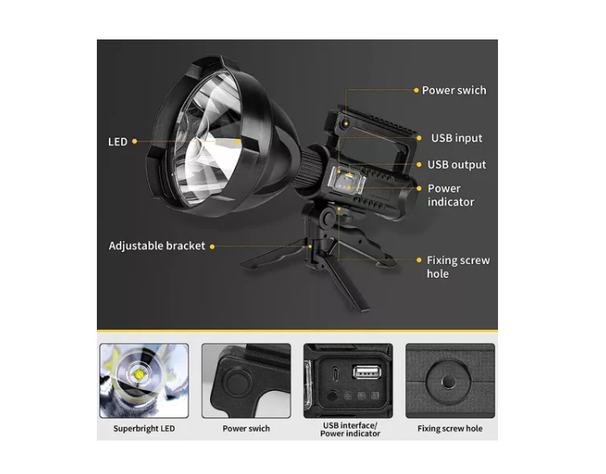 Linterna Led Largo Alcance Recargable Usb Trípode-4