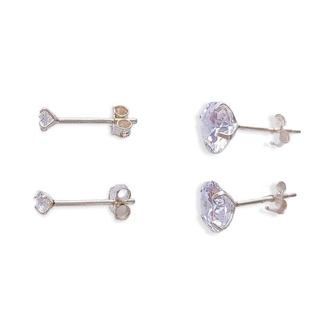 Set Aros Conjunto Punto De Luz Zirconia Plata Fina 3mm 7mm-4
