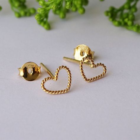 Aros Aritos Corazon Enroscado Plata Baño De Oro - Mabelita-1