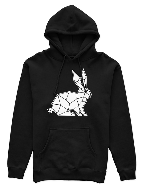Polerón Canguro Unisex Negro - Conejo Geométrico-0