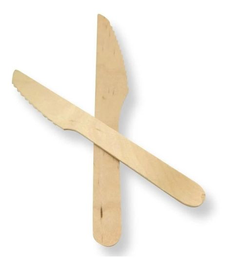 100 Cuchillos Cubiertos De Madera Desechables Ecológico-1