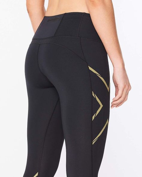 Calzas Compresión Mujer Light Speed Mid-Rise CompTight - Black/Gold Reflective - 2XU-5