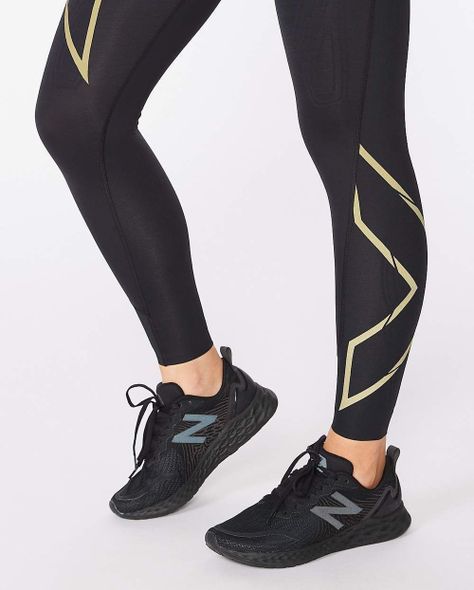 Calzas Compresión Mujer Light Speed Mid-Rise CompTight - Black/Gold Reflective - 2XU-4