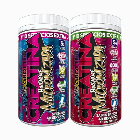 2 FRASCOS CREATINA MONOHIDRATO - 40 SERV C/U - Italo grottini - SIN SABOR Y SANDIA-0