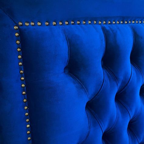Respaldo Capitoné Frame Tachas  Felpa Azul Rey  - 1.5 Plazas-1