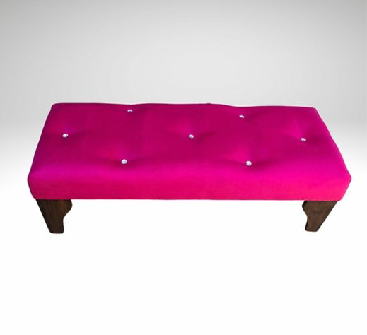 Banqueta HVM Fucsia felpa B/diamante Pmadera-0