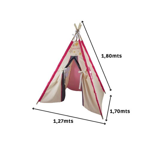 Carpa Tipi Refugio Blanca-Fucsia Textil 120x170x180 cm Máxima Design-3
