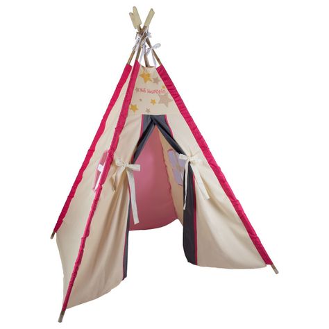 Carpa Tipi Refugio Blanca-Fucsia Textil 120x170x180 cm Máxima Design-0