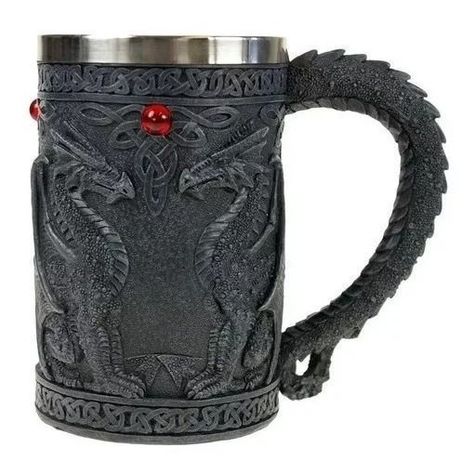 Taza Tazón Xl Silver Celta Twin Dragon Fire Drakes-0