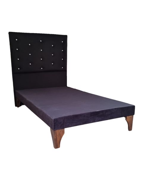 Base Cama Europea 1.5 plazas + Respaldo a Piso Negro Felpa Botón Diamante -1