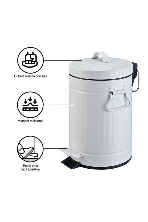 Basurero Retro 5 L Metal Blanco-3