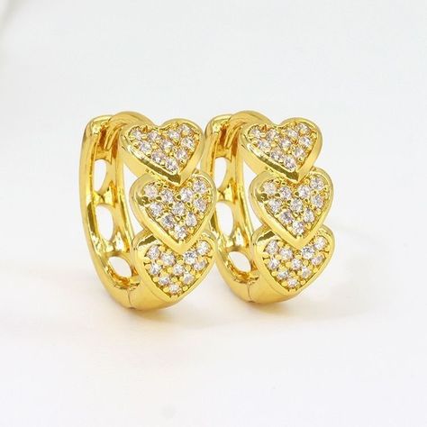 Argolla aro dorado corazones y circones Chapado en oro-0