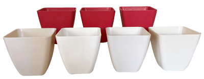 SET 7 MACETAS BIO CUADRADO 4BLANCO3CORAL13,3X12,4-0