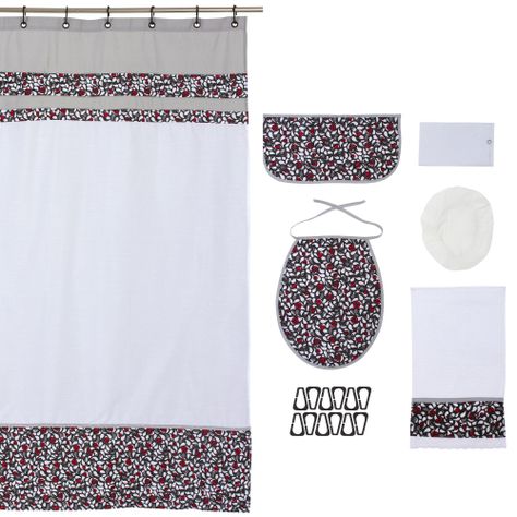 Cortina y Set de baño 7 piezas 173 x 180 cms gris blanco-0