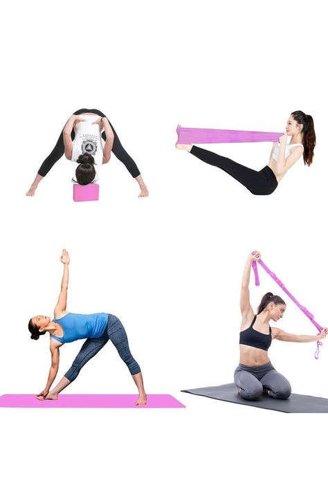 Set Yoga Bloques Mat Bandas de Estiramiento Rosado-4
