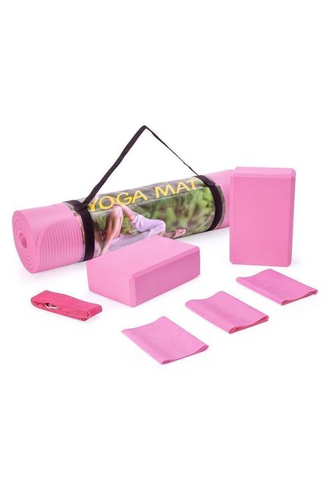 Set Yoga Bloques Mat Bandas de Estiramiento Rosado-0