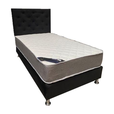 Cama Americana 1P + Colchon de resortes + Respaldo negro Felpa Pmetal-0