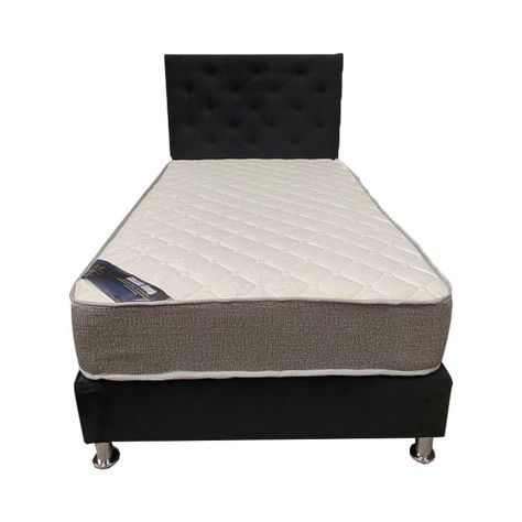 Cama Americana 1P + Colchon de resortes + Respaldo negro Felpa Pmetal-1