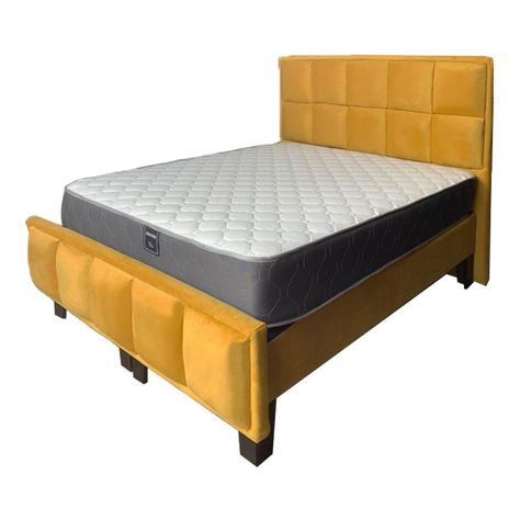 Cama Americana 2P + Colchon de resortes + Respaldo Mostaza Felpa-1