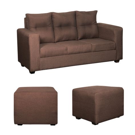 Living Loreto Lino 3 Cuerpos + 2 Pouf Chocolate-0