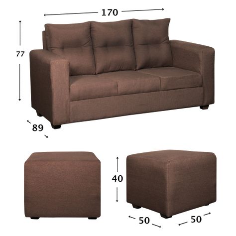 Living Loreto Lino 3 Cuerpos + 2 Pouf Chocolate-1