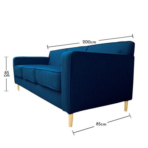 Sofá Lilen Chenille Tipo Lino Azul 3 Cuerpos-4