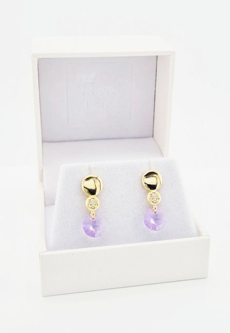 Aros Punto de Luz Gold Cristales Genuinos Violeta.-2