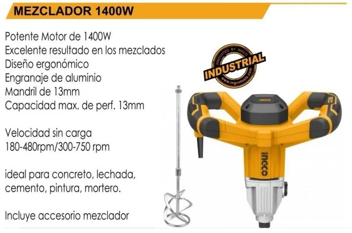 Mezclador Eléctrico Industrial Ingco 1400 W + 5 Ac-6