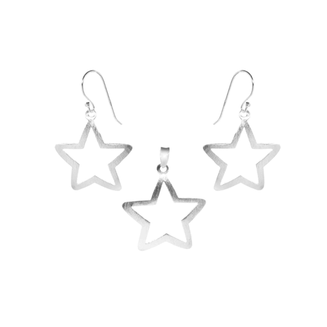 Conjunto de Plata Con Figuras de Estrellas Satinadas-0