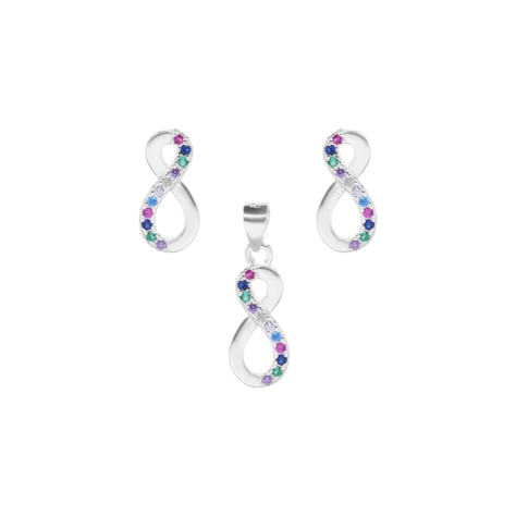 Conjunto de Aros y Colgante De Plata Infinito Con Circones-0