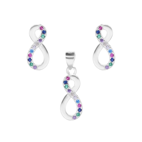 Conjunto de Aros y Colgante De Plata Infinito Con Circones-1