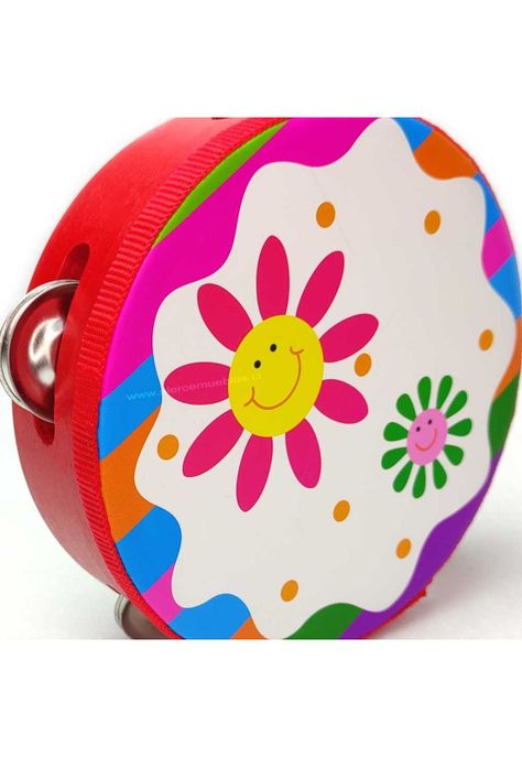 Pandero musical infantil rojo de flores PB-C8-1
