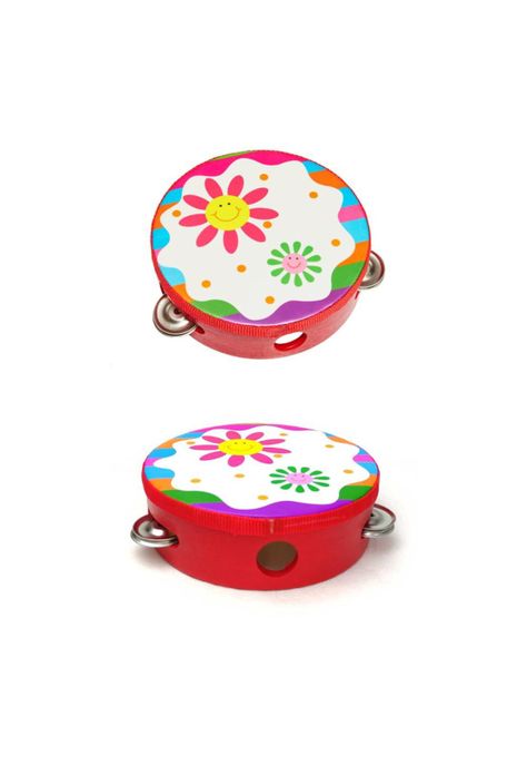 Pandero musical infantil rojo de flores PB-C8-2