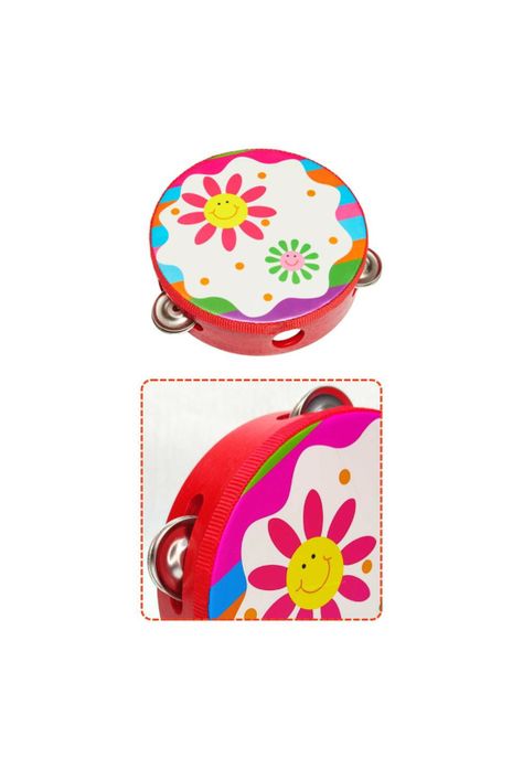 Pandero musical infantil rojo de flores PB-C8-3