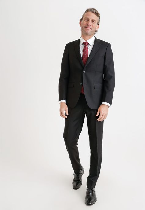 Traje Formal Hombre Mezcla Lana Fantasía Slim Executive Negro-0