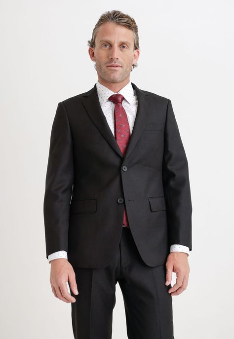 Traje Formal Hombre Mezcla Lana Fantasía Slim Executive Negro-3