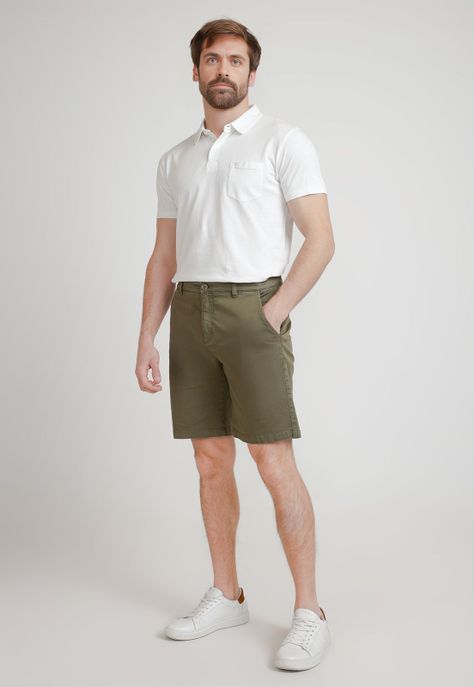 Bermuda Hombre Algodón Liso Slim Valerio Verde-3