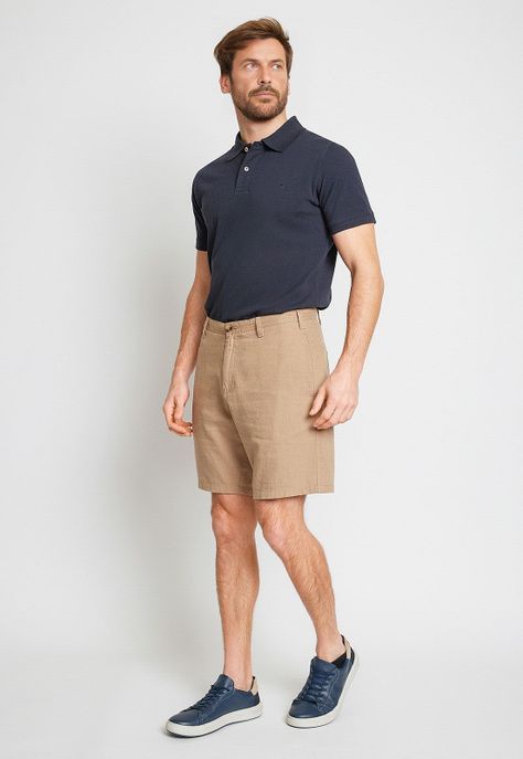 Bermuda Hombre Mezcla Algodón Lino Liso Slim Venus Arena-3