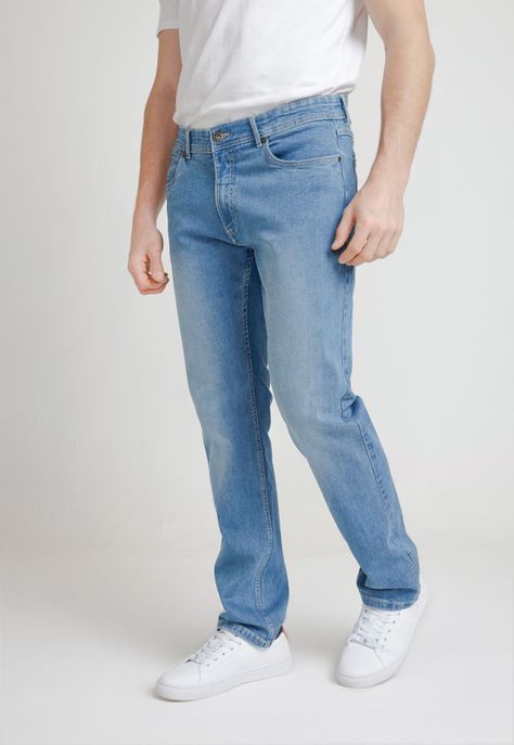 Jeans Hombre Algodón Liso Regular Nada Celeste-0